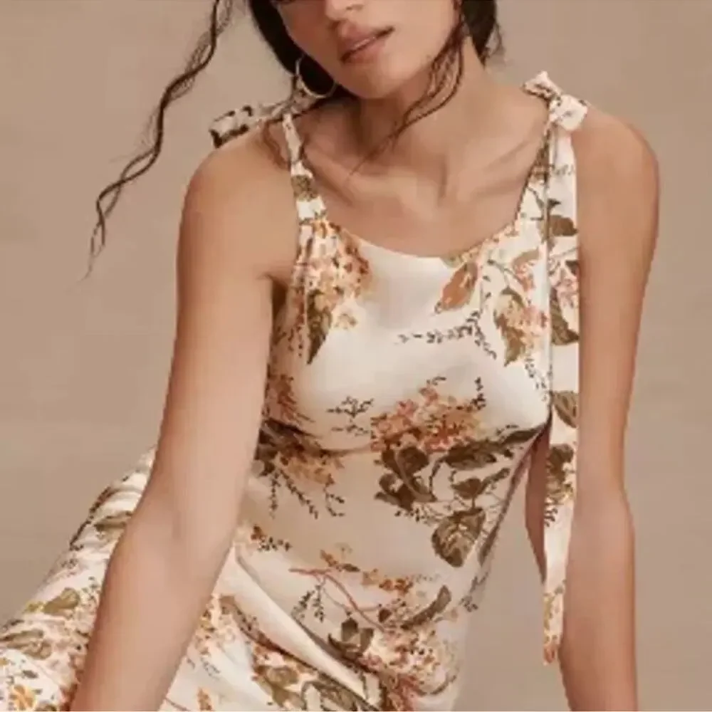 Reformation Aden 100% Silk Dress in “Bella” floral print cream sleeveless midi - Picture 1 of 11